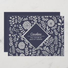 Werden Sie meine Trauzeugin sein? Navy Blue Silver Einladung