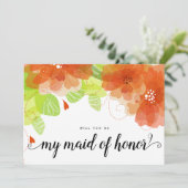 "Werden Sie meine Trauzeugin sein", orange Blume Einladung (Stehend Vorderseite)