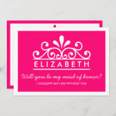 Werden Sie meine Trauzeugin sein? Pink Tiara Card Einladung (Vorne/Hinten)
