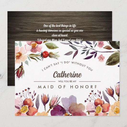 Werden Sie meine Trauzeugin sein? Rustikale Blume Einladung (Vorne/Hinten)