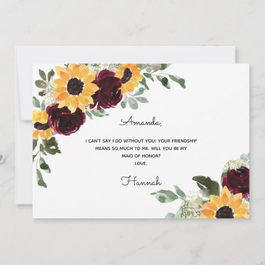 Werden Sie meine Trauzeugin sein Sonnenblumenvorsc Einladung (Rückseite)