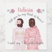 Werden Sie meine Trauzeugin Weinetikett brünett (Einzelnes Label)