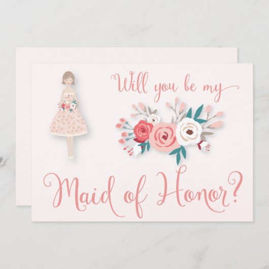 Werden Sie meine Trauzeuginnen Brünett sein? Einladung (Vorne/Hinten)