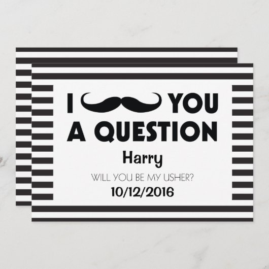 Werden Sie meine Usher Mustache Black Stripes sein Einladung (Vorne/Hinten)