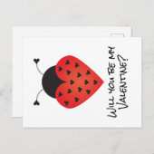 Werden Sie meine Valentinin Ladybug Herz rot schwa Postkarte (Vorne/Hinten)