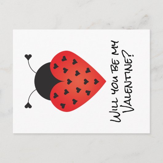 Werden Sie meine Valentinin Ladybug Herz rot schwa Postkarte (Vorderseite)