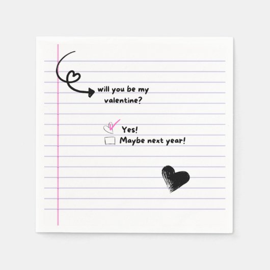 Werden Sie meine Valentinin-Note Napkins sein? Serviette (Vorderseite)
