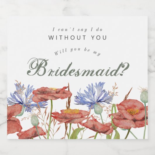 Werden Sie meine Wildblume für Brautjungfrau sein? Schaumweinetikett (Einzelnes Label)