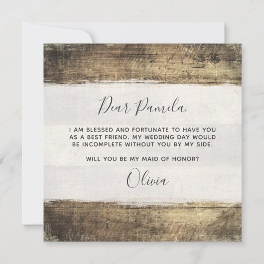 Werden Sie Trauzeugin Rustikal-Holz-Farm Hochzeit Einladung (Rückseite)