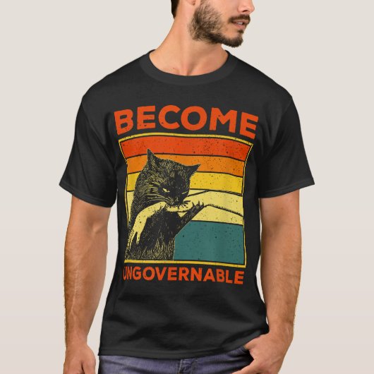Werden Sie unregierbare schwarze Katze-Biting-Hand T-Shirt (Vorderseite)