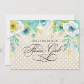 Werden Sie unser Blumenmädchen sein? Aquarellblume Einladung (Vorderseite)