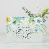 Werden Sie unser Blumenmädchen sein? Minzgelbe Blü Einladung (Stehend Vorderseite)