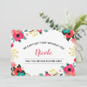 Werden Sie unser Blumenmädchen sein? Moderne Blume Einladung (Stehend Vorderseite)