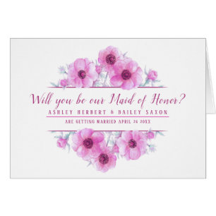 Werden Sie unsere Trauzeugin rosa Blume Karte