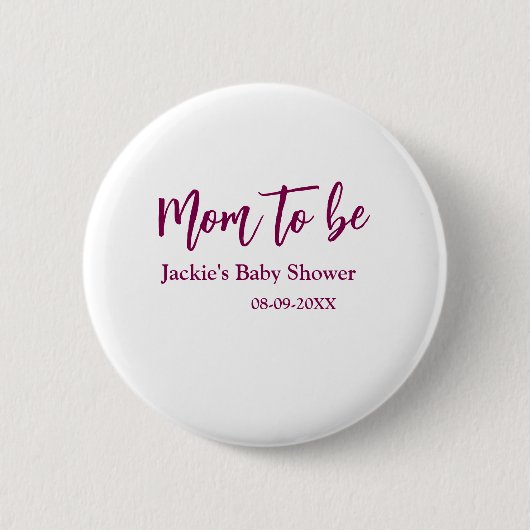werdende Mutter Baby-Party Name Datum rosa einfach Button (Vorderseite)
