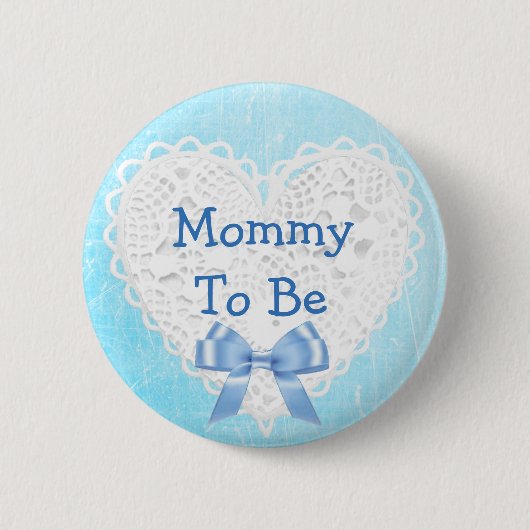 Werdende Mutter Blue Lacy Baby Shower Button (Vorderseite)
