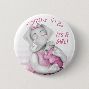 Werdende Mutter Mädchen Elefant Babyparty Button