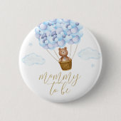 Werdende Mutter Teddybär Blau Baby Shower Button (Vorderseite)