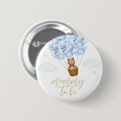 Werdende Mutter Teddybär Blau Baby Shower Button (Vorne & Hinten)