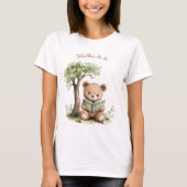 Werdende Mutter Teddybär liest unter Baum Wasserfa T-Shirt (Vorderseite)