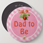 Werdender Vater Erdbeeren Süß Gingham Baby Shower Button (Vorne & Hinten)
