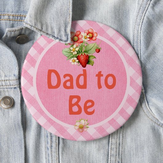 Werdender Vater Erdbeeren Süß Gingham Baby Shower Button (Beispiel)