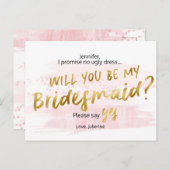 Werdet ihr meine Bridesmädchen Blush & Gold Aquare Einladungspostkarte (Vorne/Hinten)