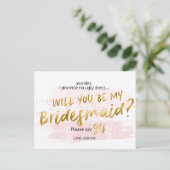 Werdet ihr meine Bridesmädchen Blush & Gold Aquare Einladungspostkarte (Stehend Vorderseite)