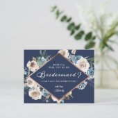 Werdet ihr meine Bridesmaid Navy Neutronenflora se Einladungspostkarte (Stehend Vorderseite)