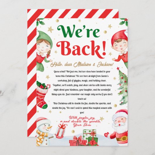We're Back Elf Arrival Letter Elves Christmas Einladung (Vorne/Hinten)