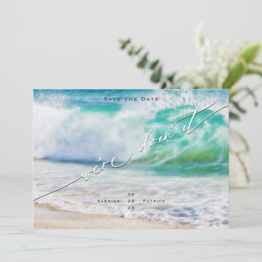 Were Doin - Ocean Waves Save the Date Einladung (Stehend Vorderseite)