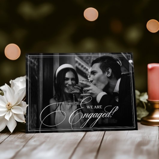 We're Engaged Dark Vintage Photo Engagement Party Einladung