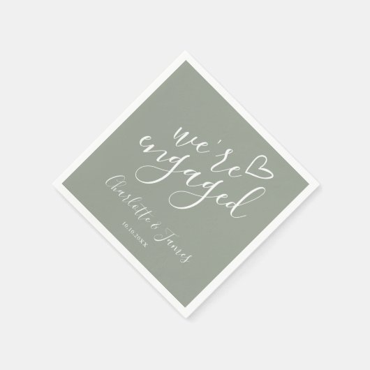 We're Engaged Engagement Party Sage Green Serviette (Ecke)