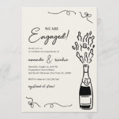 Were Engaged Hand Drawn Champagne Engagement Party Einladung (Vorderseite)