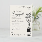 Were Engaged Hand Drawn Champagne Engagement Party Einladung (Stehend Vorderseite)
