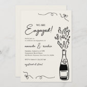 Were Engaged Hand Drawn Champagne Engagement Party Einladung (Vorne/Hinten)