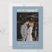 We're Engaged Minimalist Elegant Photo Dusty Blue Ankündigung (Vorderseite)
