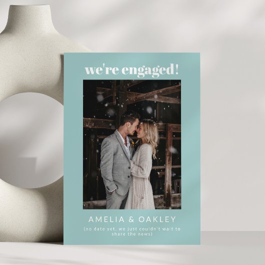 We're Engaged Minimalist Elegant Photo Modern Aqua Ankündigung
