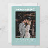 We're Engaged Minimalist Elegant Photo Modern Aqua Ankündigung (Vorderseite)
