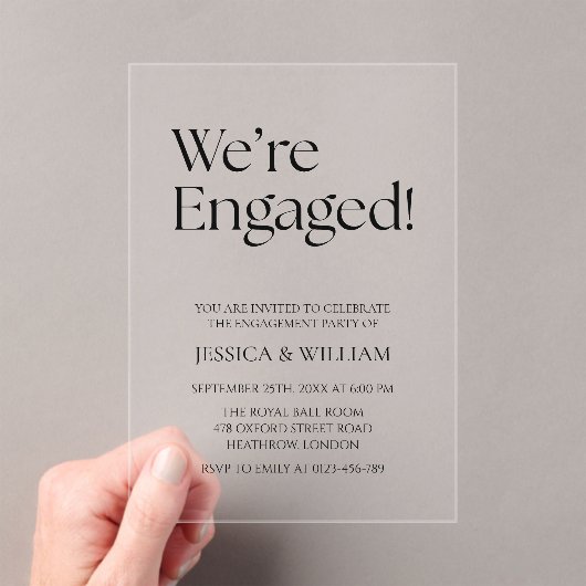 We're Engaged Minimalist Engagement Party Acryleinladungen (Insitu (Handheld))