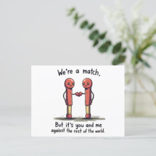We're hat Match: Cute Matchstick Love Pun Wird Postkarte