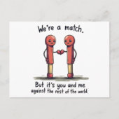 We're hat Match: Cute Matchstick Love Pun Wird Postkarte (Vorderseite)