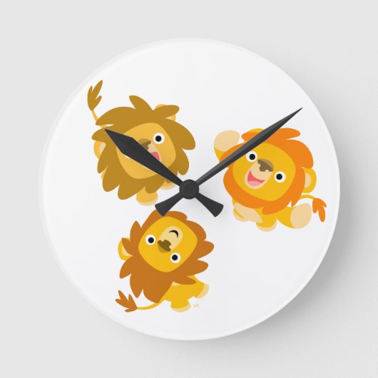 "We're Here!" Cute Cartoon Lions Wall Clock Runde Wanduhr (Vorderseite)