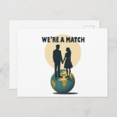 We're Match: Romantic Globe-Trotting Pärchen Postkarte (Vorne/Hinten)