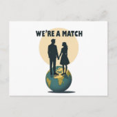 We're Match: Romantic Globe-Trotting Pärchen Postkarte (Vorderseite)