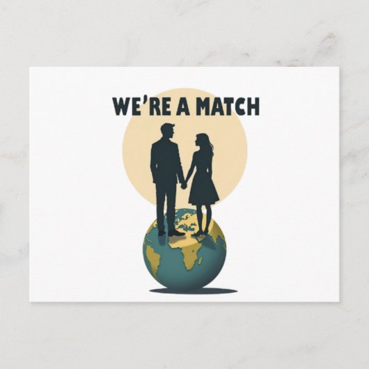 We're Match: Romantic Globe-Trotting Pärchen Postkarte (Vorderseite)