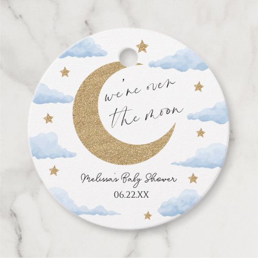 We're Over The Moon Blue Celestial Baby Shower Geschenkanhänger (Vorderseite)