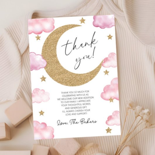 We're Over The Moon Boho Celestial Baby Shower Dankeskarte
