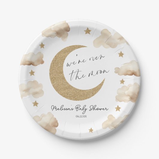 We're Over The Moon Boho Celestial Baby Shower Pappteller (Vorderseite)