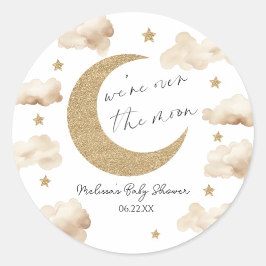 We're Over The Moon Boho Celestial Baby Shower Runder Aufkleber (Vorderseite)